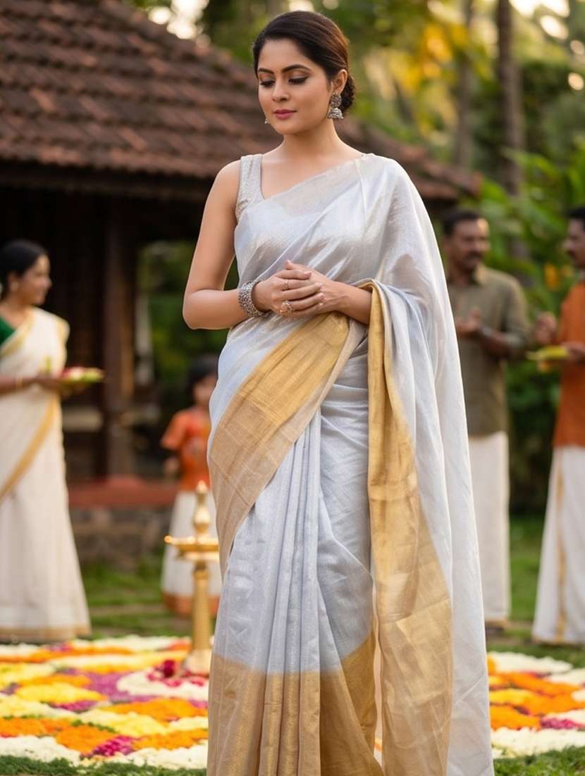 women solid handloom saree with blouse - 22576967 -  Standard Image - 2