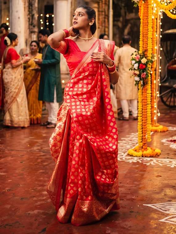women self design banarasi saree with blouse