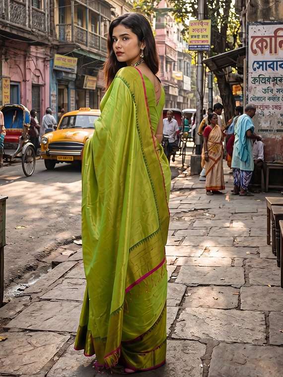 women solid with bordered saree with blouse - 22576975 -  Standard Image - 2