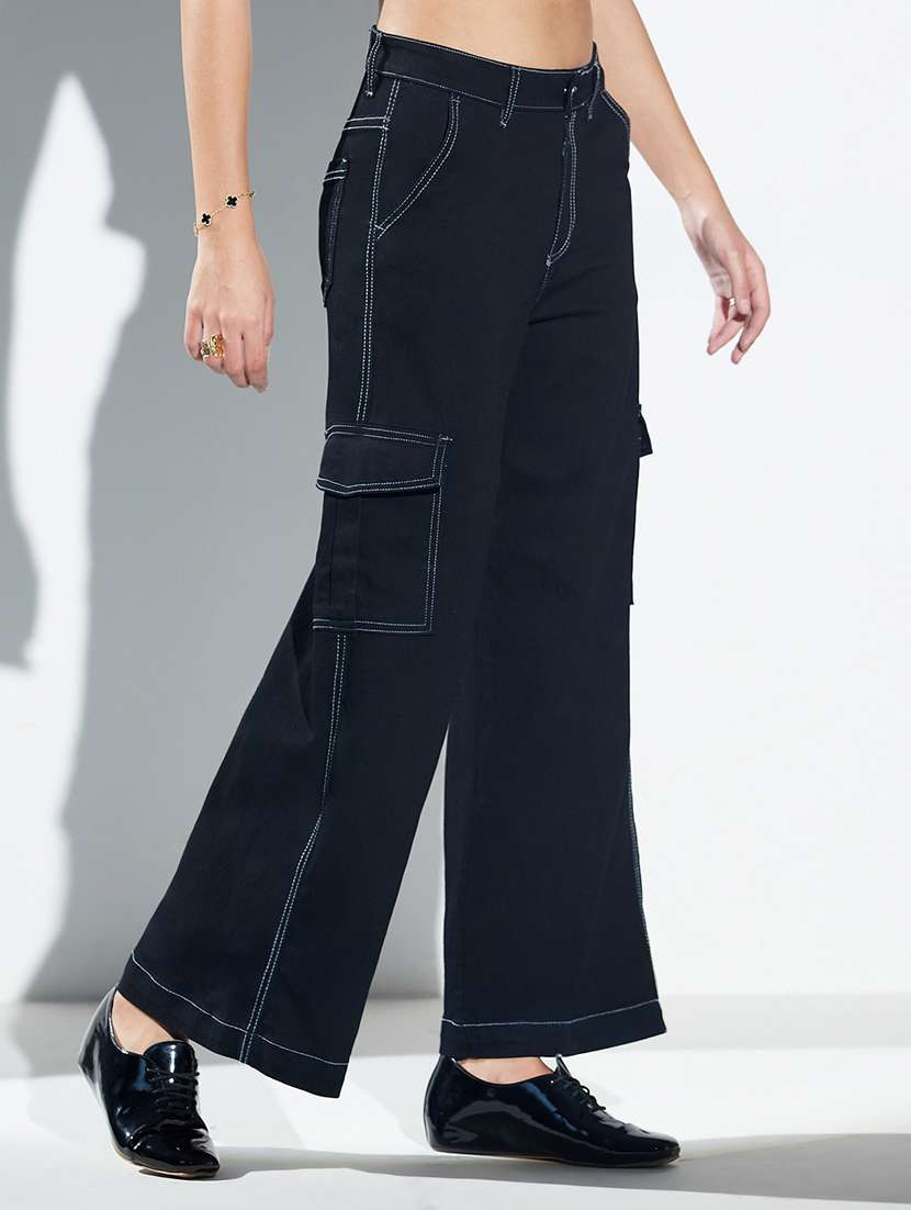 women solid high rise cargo jeans - 22577000 -  Standard Image - 2