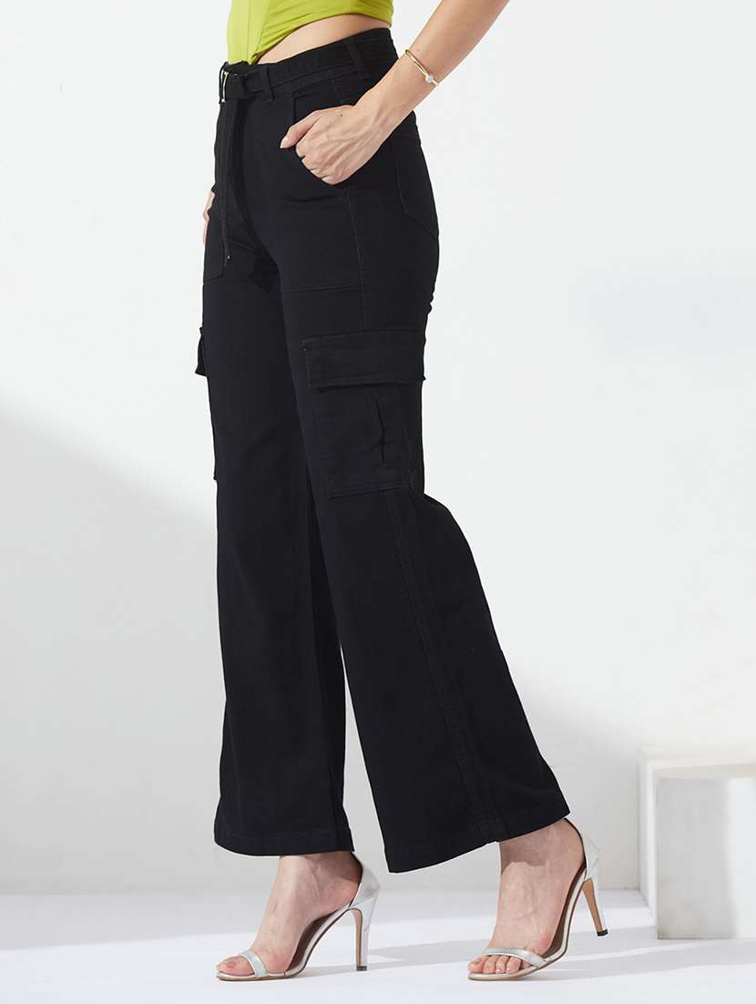 women solid high rise cargo jeans - 22577012 -  Standard Image - 2