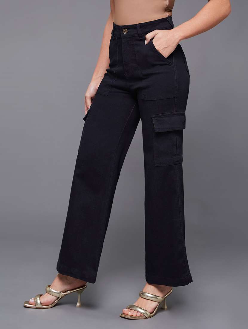 Women Solid High Rise Cargo Jeans - 22577020 -  Standard Image - 2