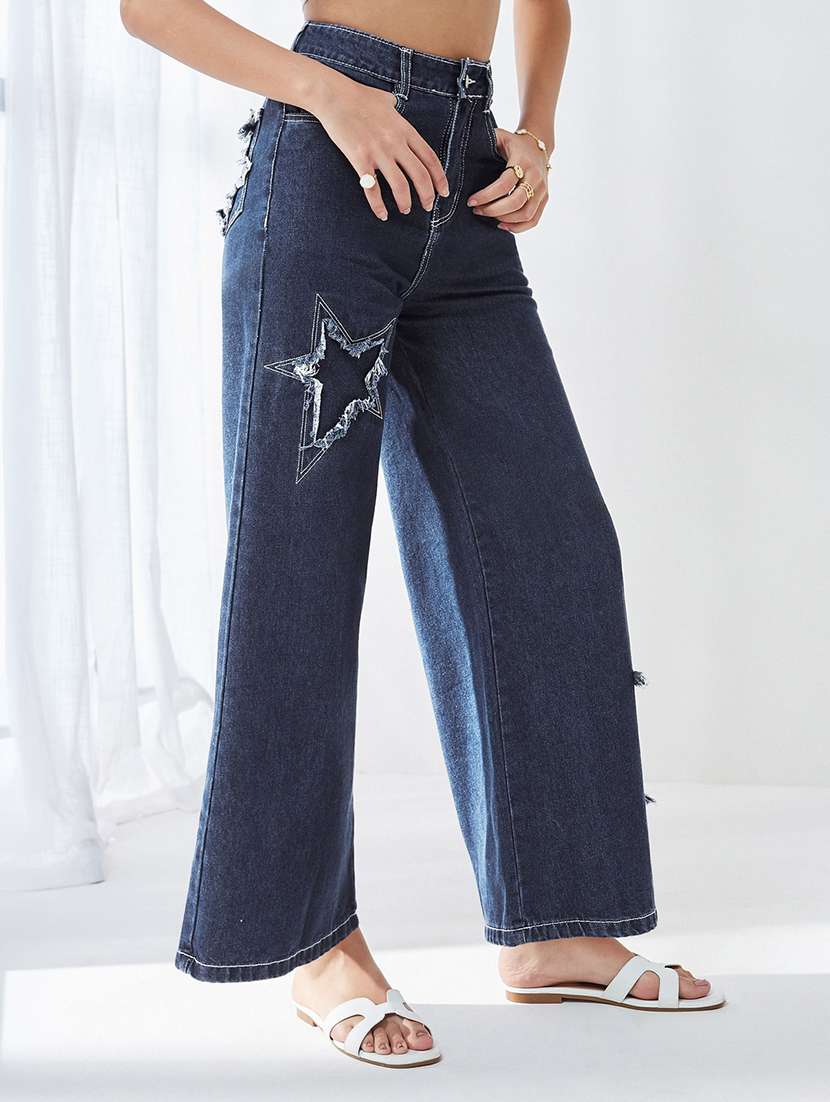 women distressed high rise wide leg jeans - 22577037 -  Standard Image - 2