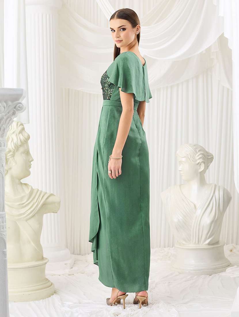 Women Embroidered Cape Sleeves Asymmetric Dress - 22577116 -  Standard Image - 2