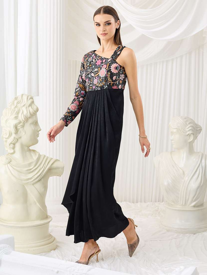 women embroidered asymmetric neck sheath dress
