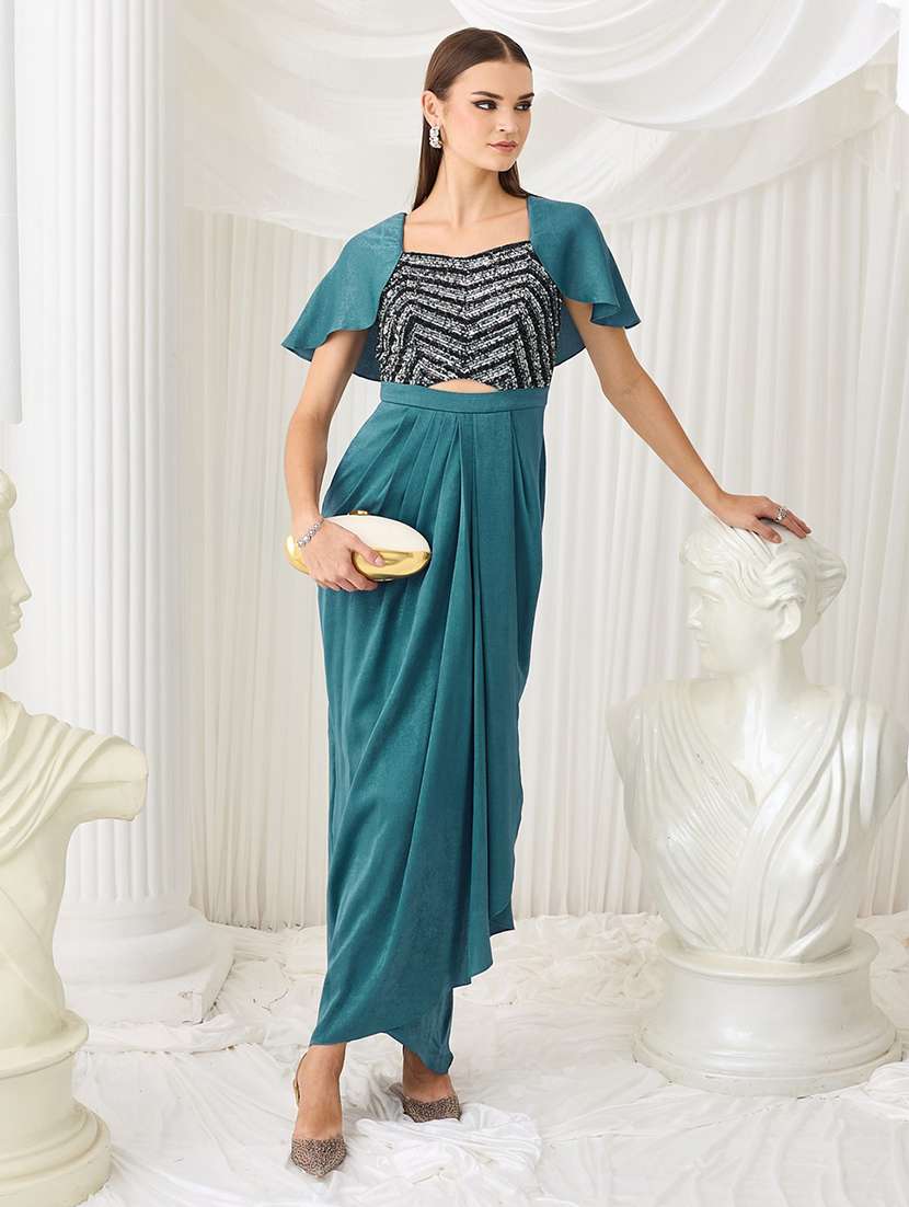 women sequined cape sleeves layered dress