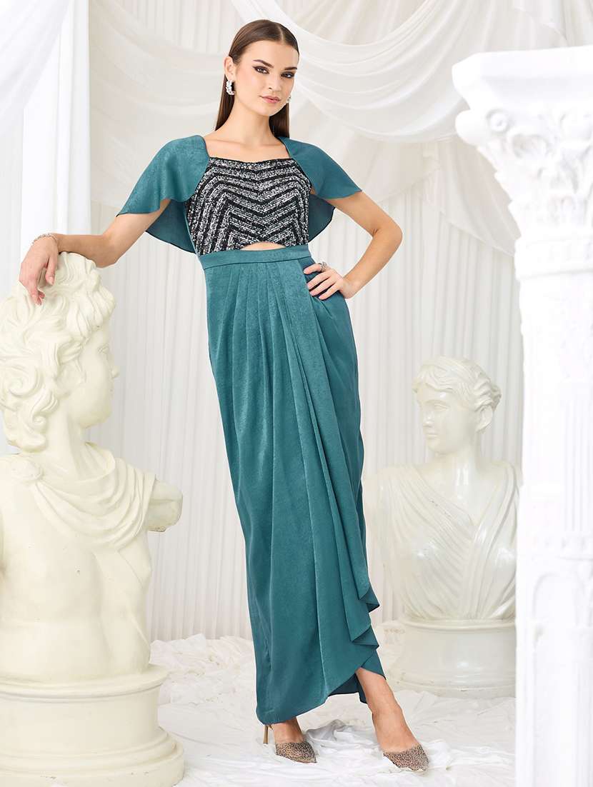 women sequined cape sleeves layered dress - 22577155 -  Standard Image - 2