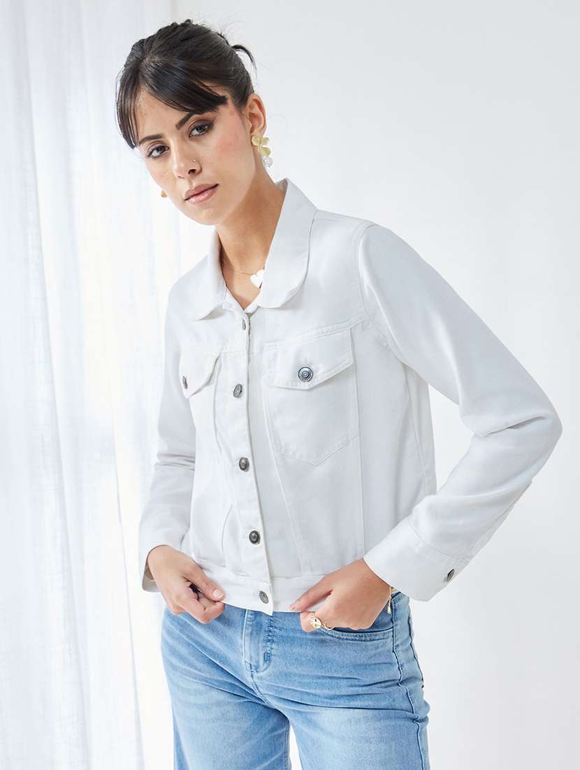 women solid long sleeves denim jacket - 22577162 -  Standard Image - 2