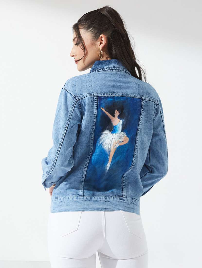 women hand painted long sleeves denim jacket