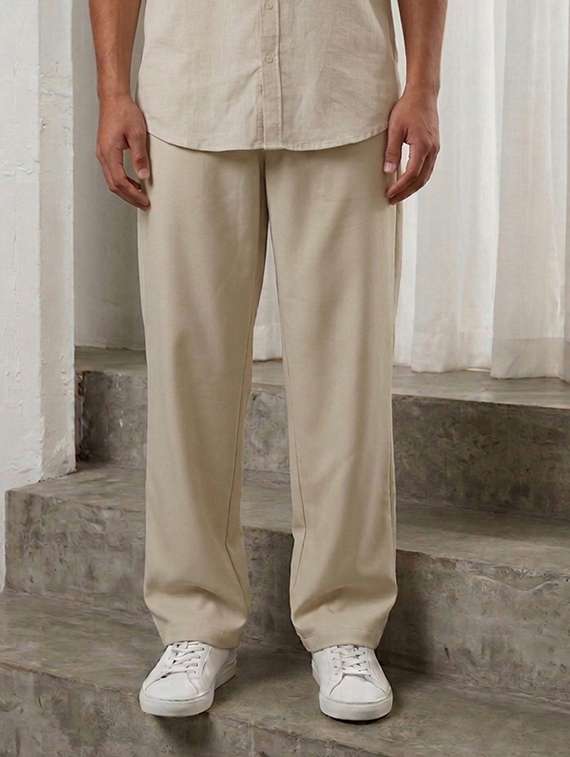 men solid mid rise flat front trouser