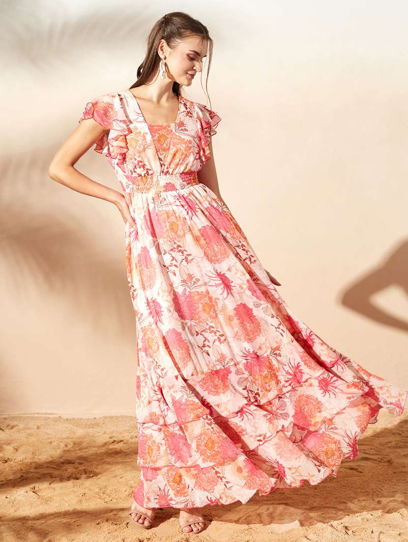 Women Printed Ruffle Sleeves Tiered Dress - 22577187 -  Standard Image - 2