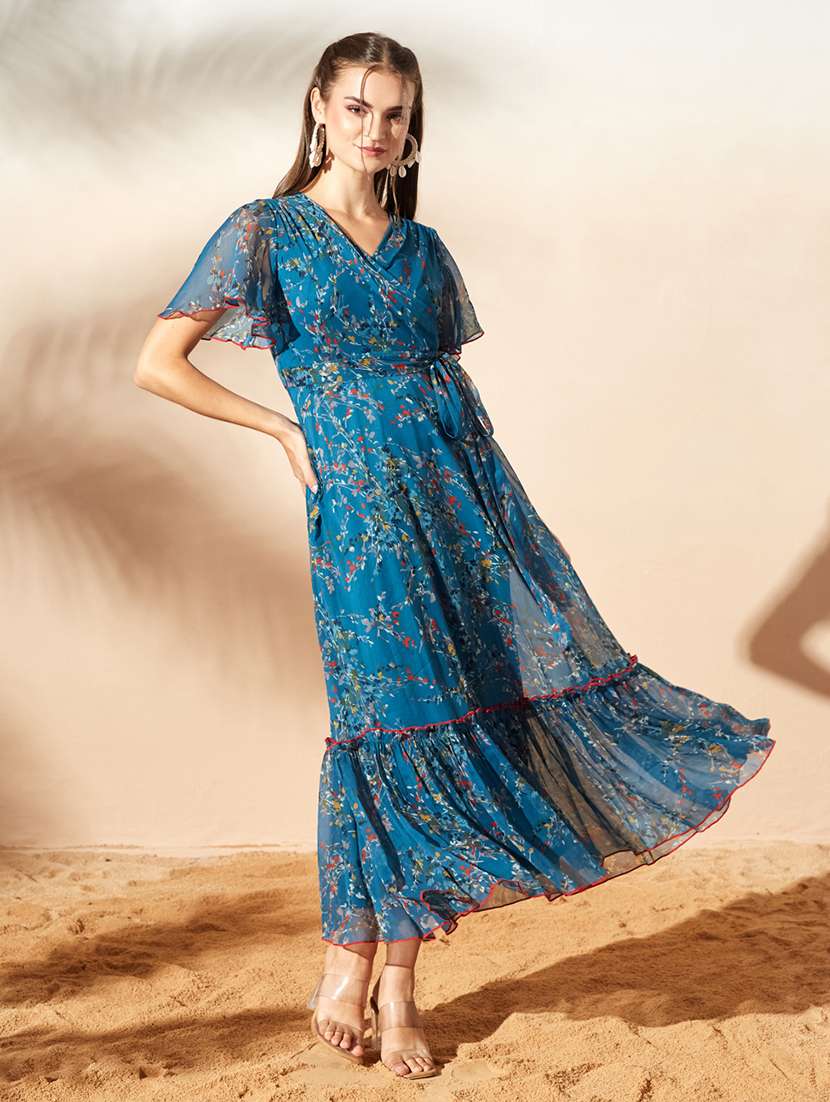 women printed flared sleeves tiered dress - 22577193 -  Standard Image - 2