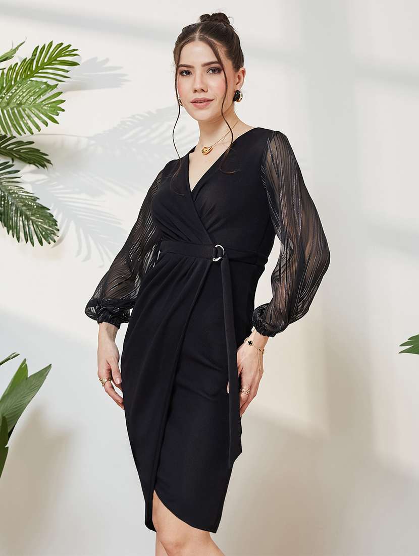 women solid bishop sleeves sheath dress - 22577194 -  Standard Image - 2
