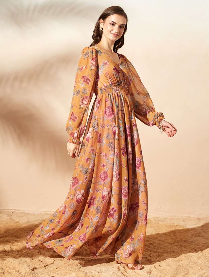 women printed bishop sleeves fit and flare dress - 22577195 -  Standard Image - 2