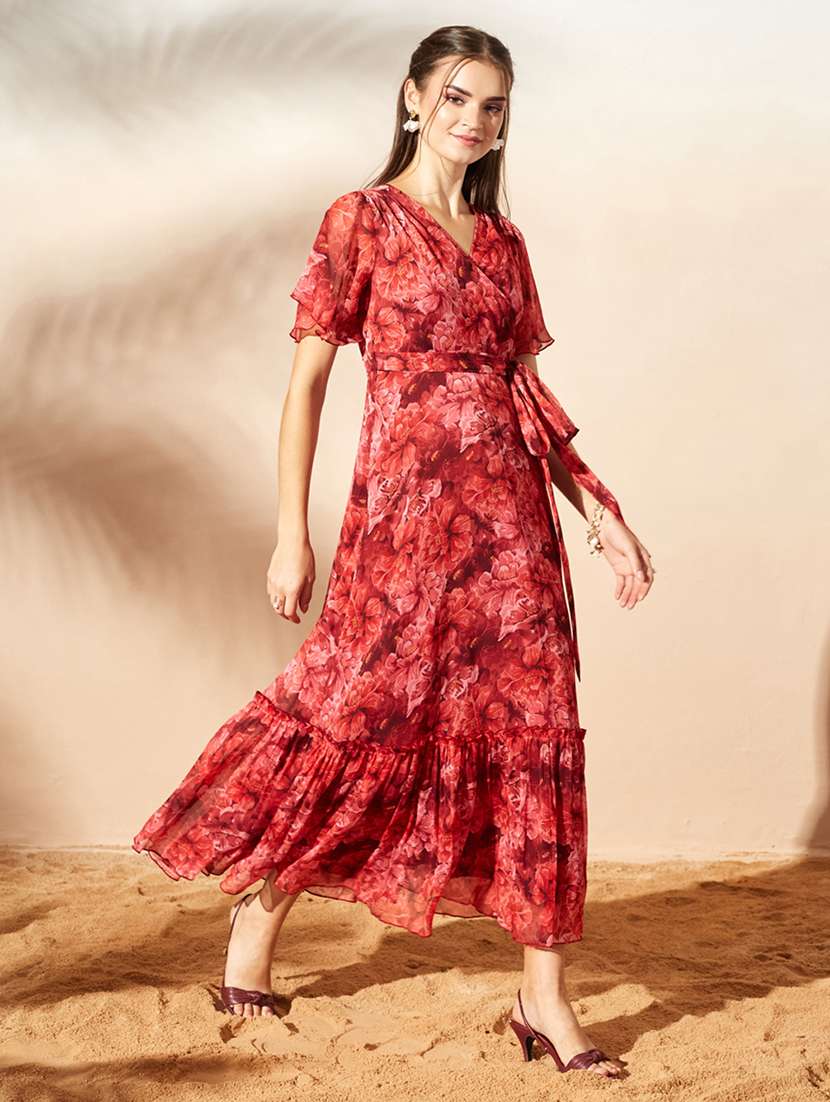 women printed flared sleeves tiered dress - 22577201 -  Standard Image - 2