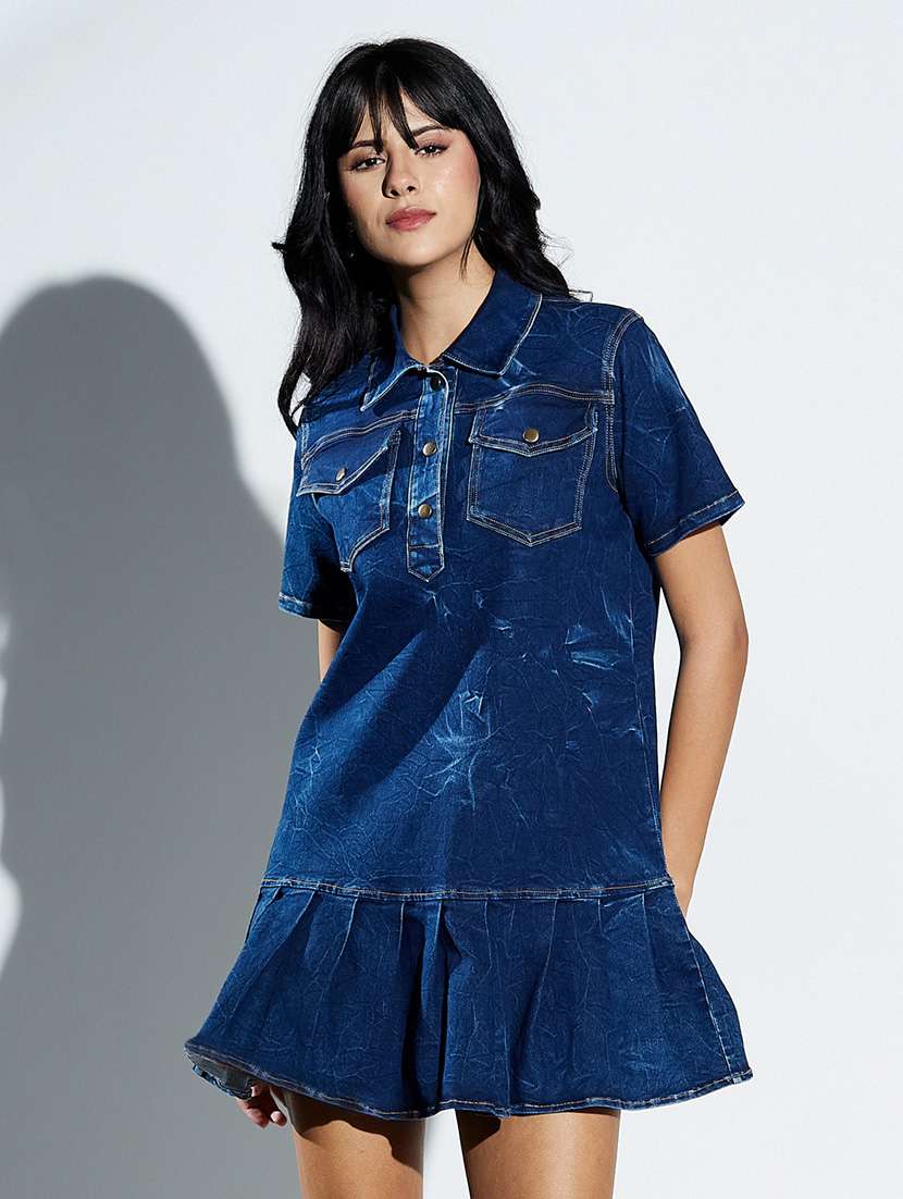 Women Solid Short Sleeves Tiered Dress - 22577202 -  Standard Image - 2