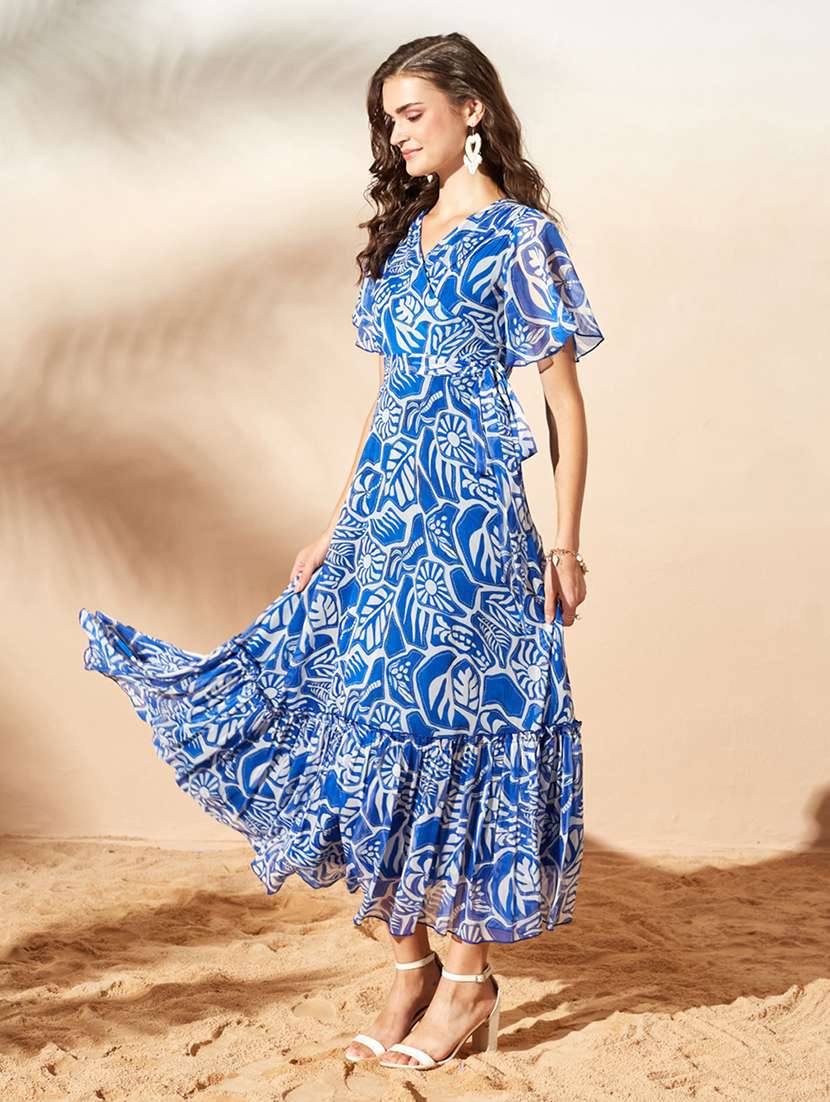 women printed flared sleeves tiered dress - 22577209 -  Standard Image - 2