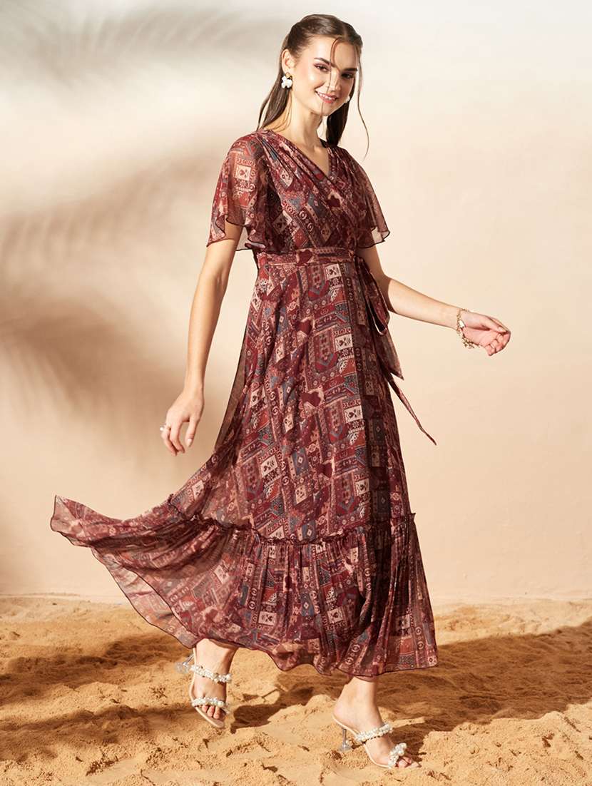 Women Printed Flared Sleeves Tiered Dress - 22577210 -  Standard Image - 2