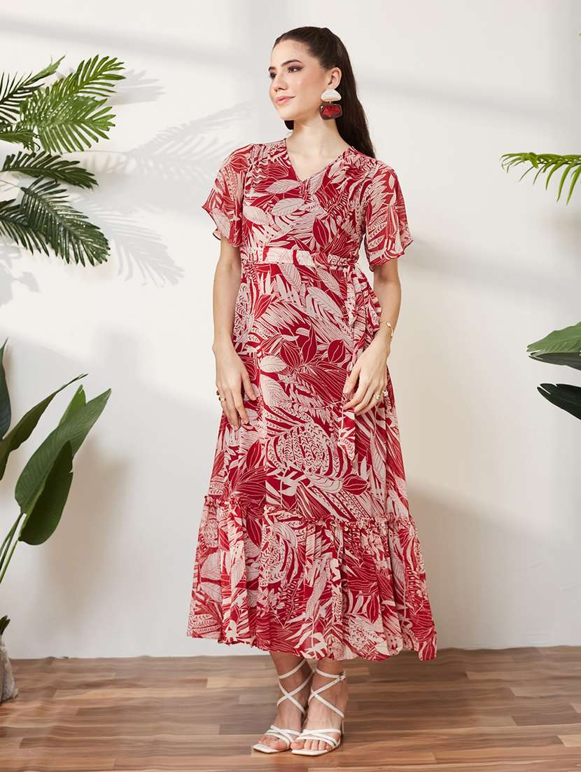 women printed short sleeves tiered dress - 22577211 -  Standard Image - 2