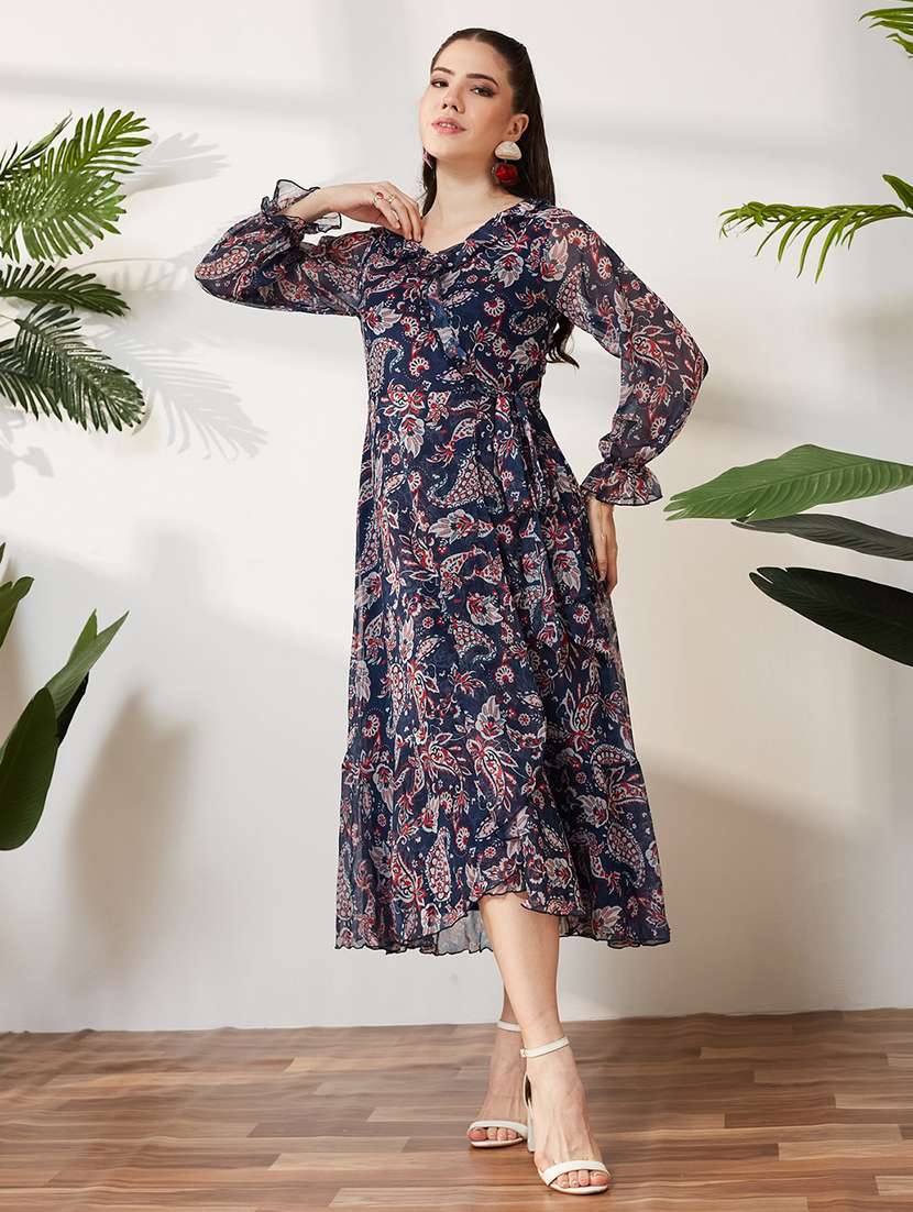 Women Printed Long Sleeves Wrap Dress - 22577212 -  Standard Image - 2