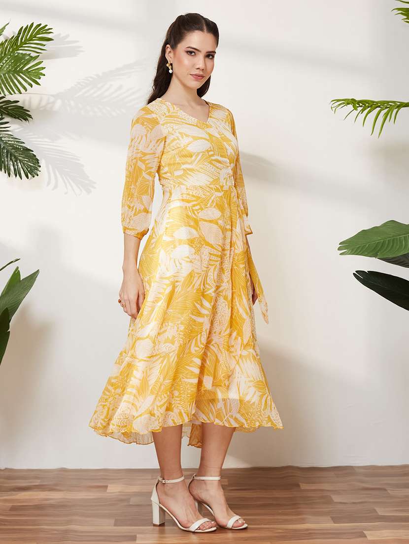 women printed three quarter sleeves fit and flare dress - 22577215 -  Standard Image - 2