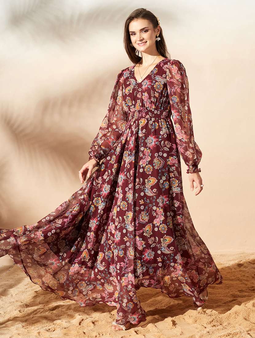 women printed long sleeves fit and flare dress - 22577217 -  Standard Image - 2