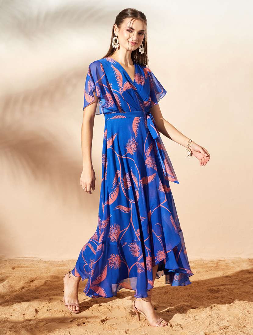 Women Printed Flared Sleeves Wrap Dress - 22577218 -  Standard Image - 2