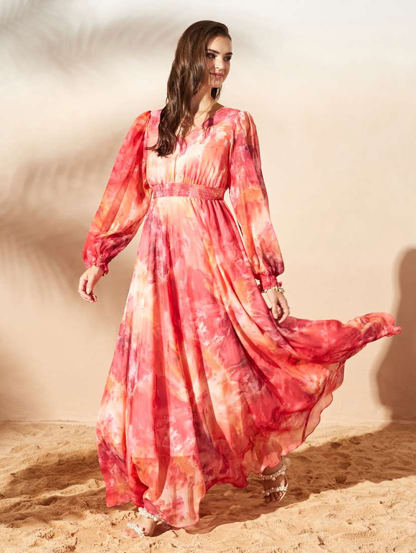 women printed long sleeves fit and flare dress - 22577221 -  Standard Image - 2