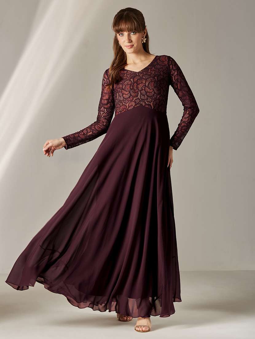 women self design long sleeves fit and flare dress - 22577234 -  Standard Image - 2