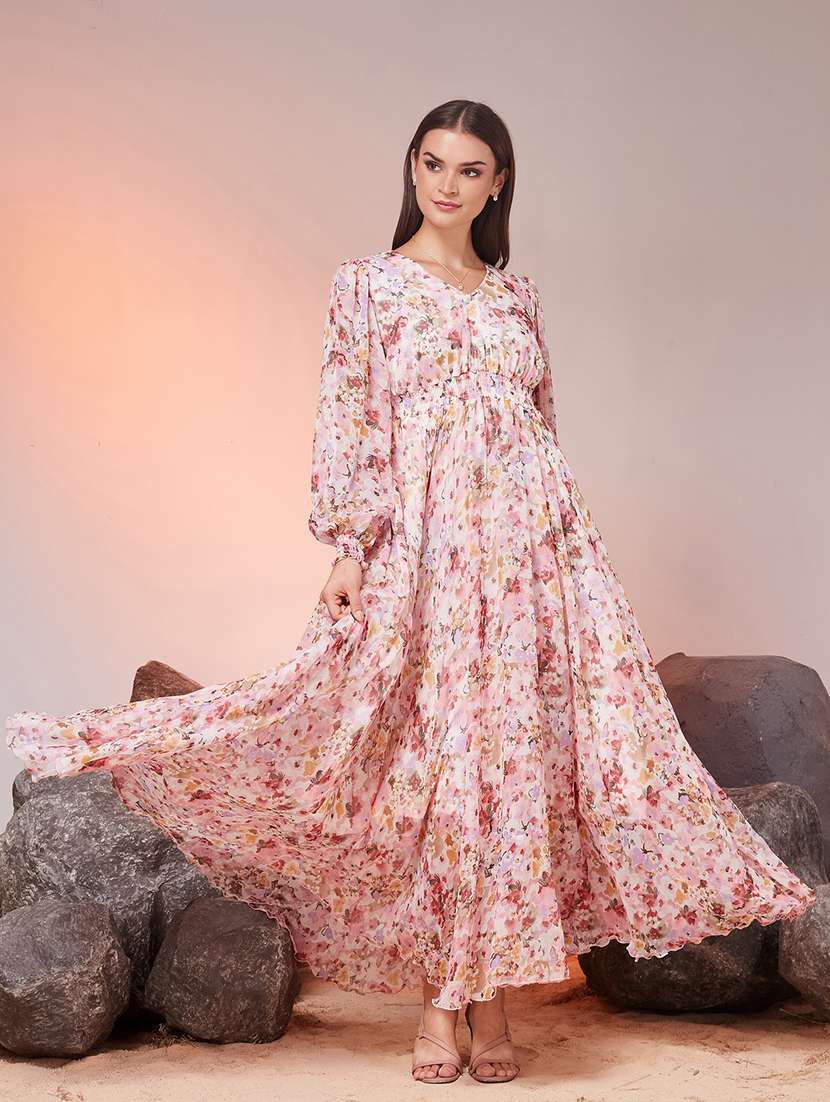 women printed long sleeves fit and flare dress - 22577237 -  Standard Image - 2