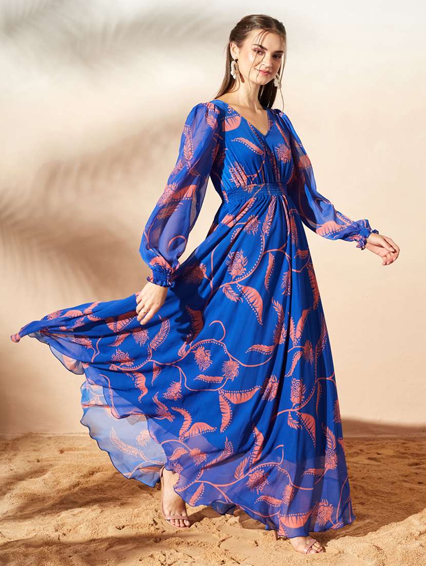 women printed long sleeves fit and flare dress - 22577240 -  Standard Image - 2