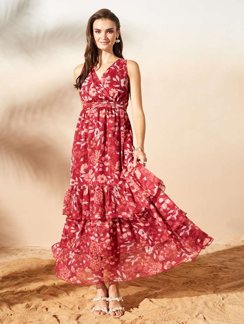 women printed halter neck tiered dress - 22577259 -  Standard Image - 2