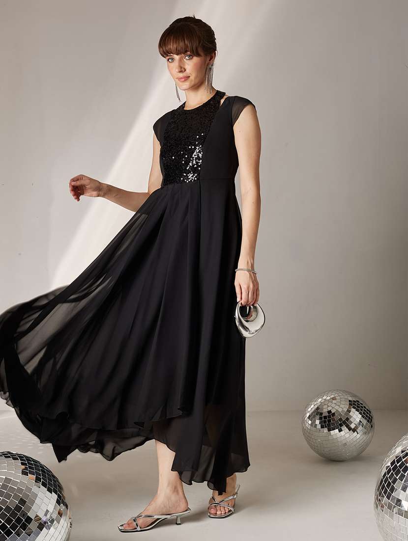 women sequined cap sleeves fit and flare dress - 22577260 -  Standard Image - 2