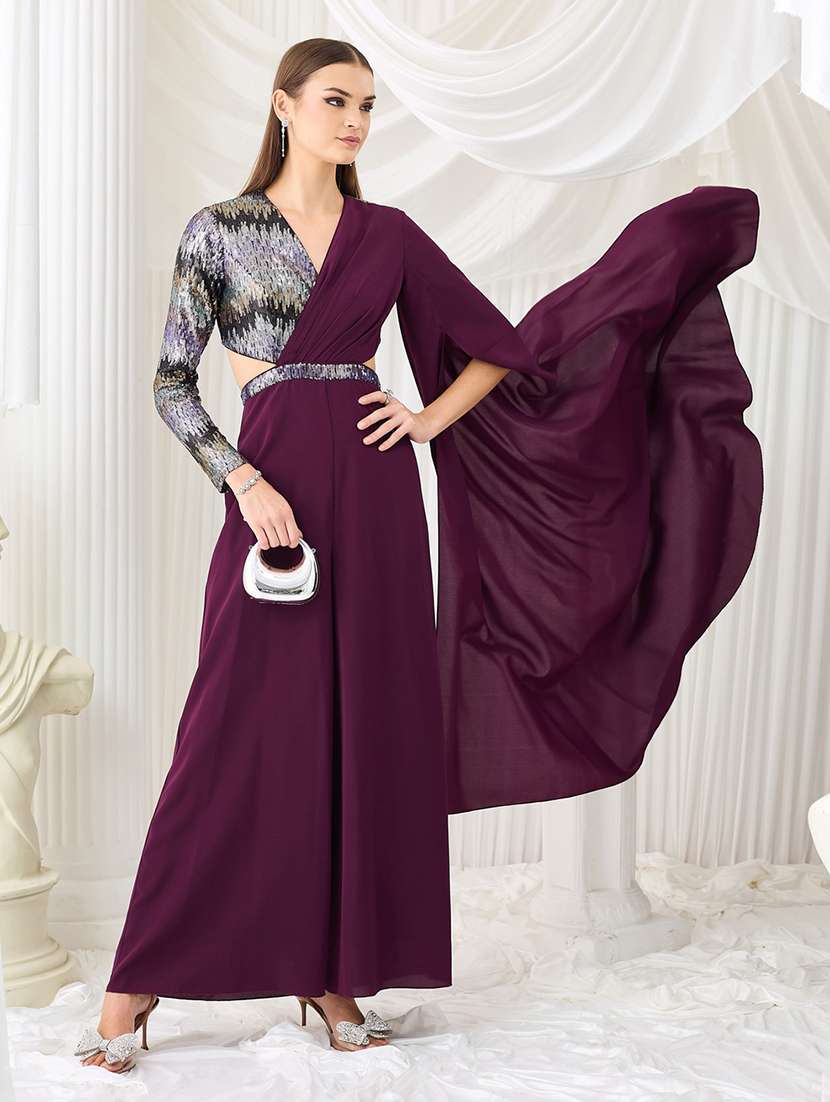 women embroidered long sleeves fusion set