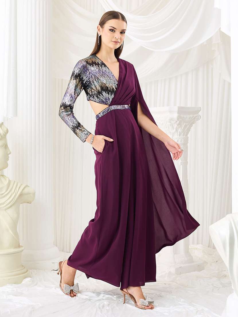 women embroidered long sleeves fusion set - 22577310 -  Standard Image - 2