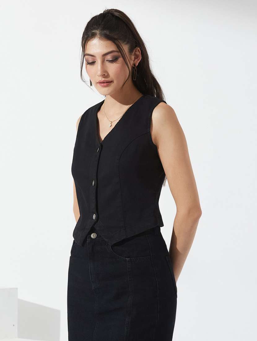 women solid sleeveless vest top - 22577322 -  Standard Image - 2