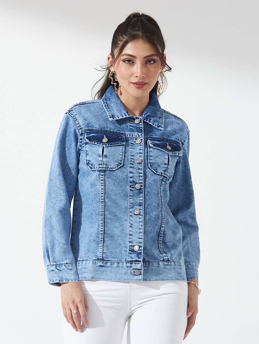 women embellished long sleeves denim jacket