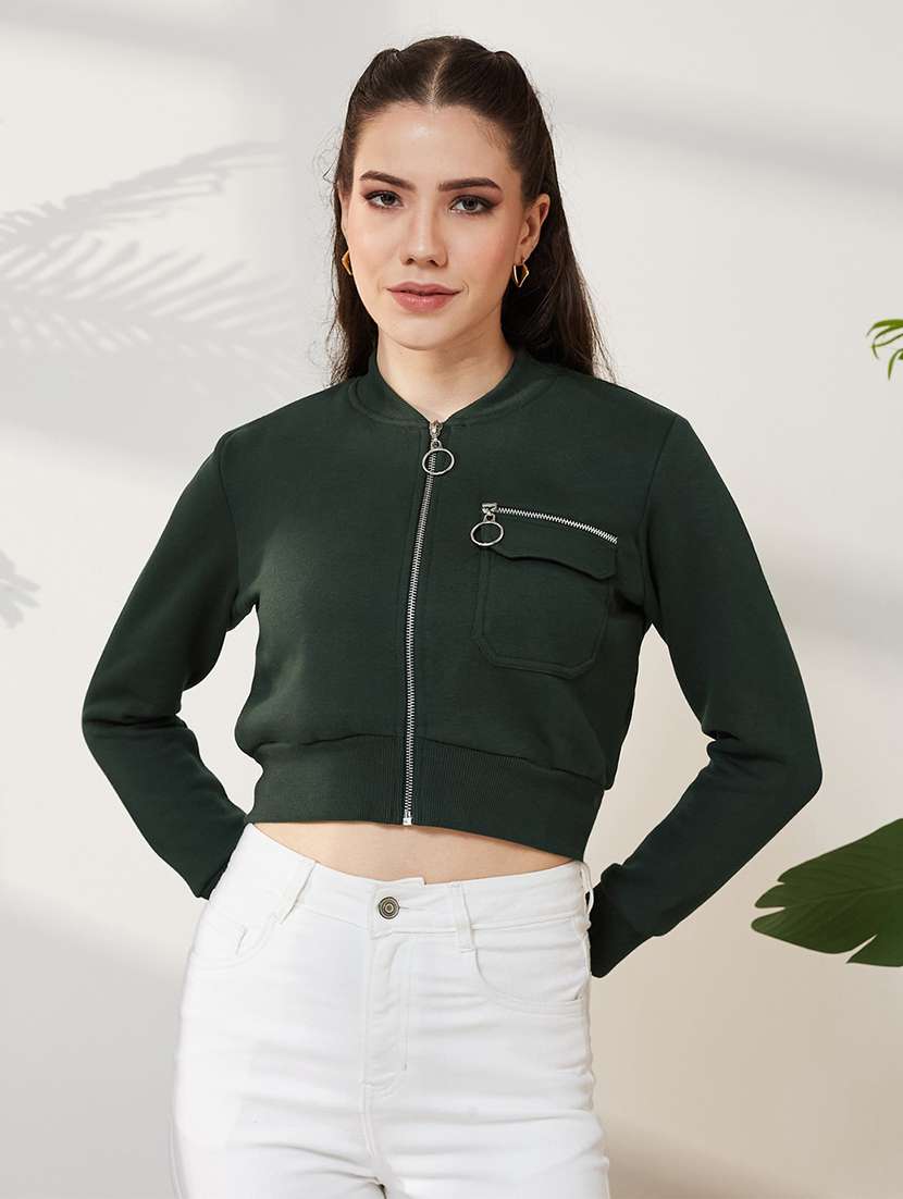women solid long sleeves regular jacket
