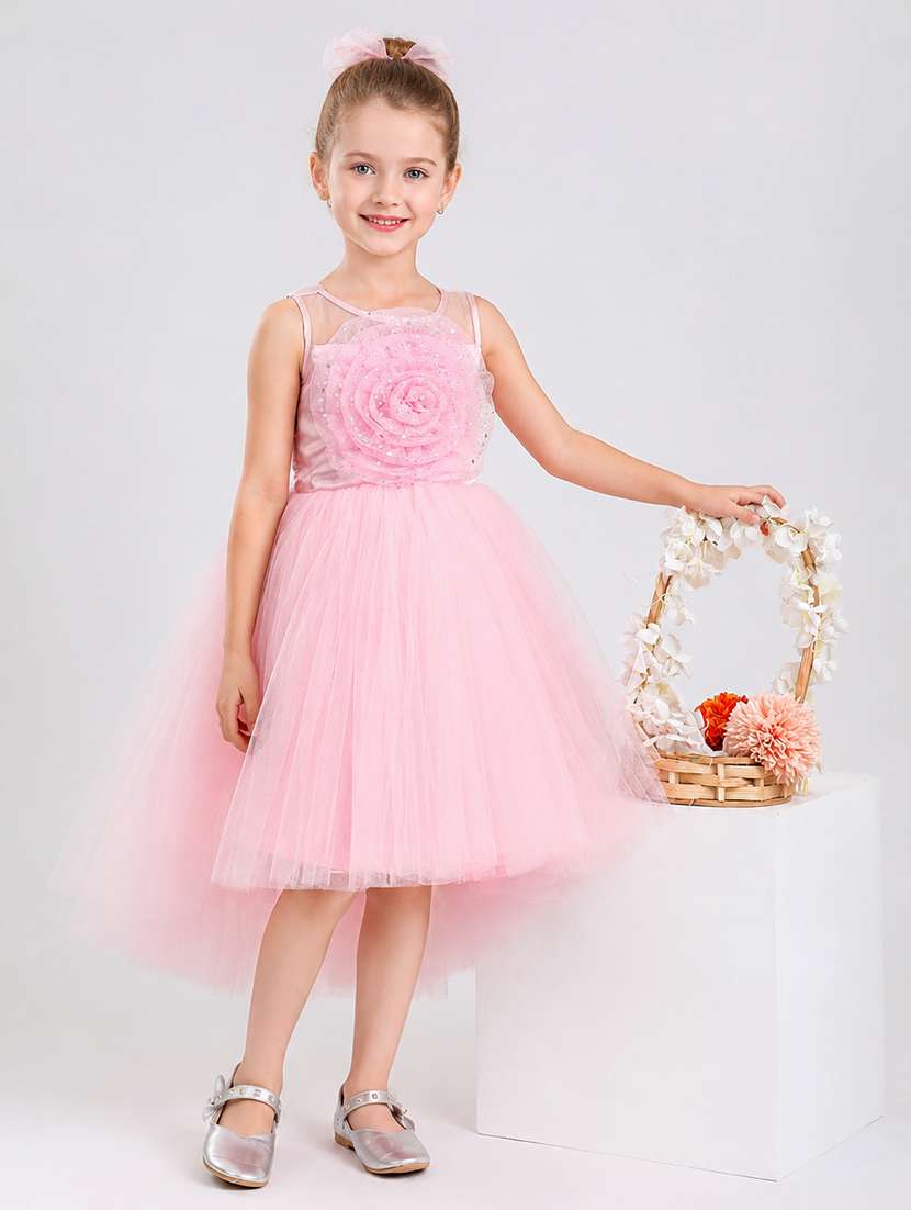 girls applique detailed sleeveless high low dress