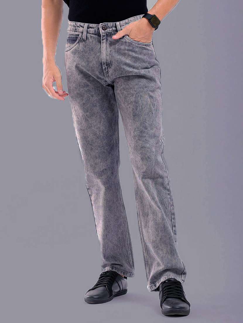 men washed mid rise straight jeans
