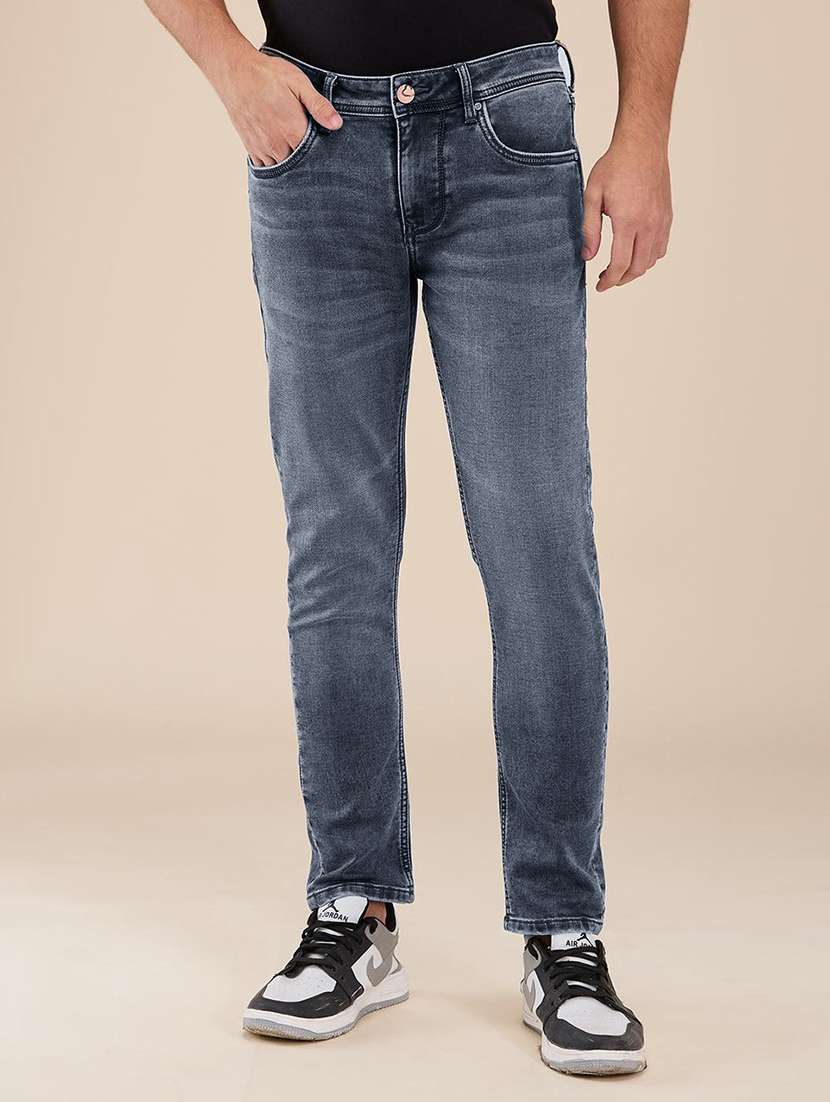 men washed mid rise slim fit jeans