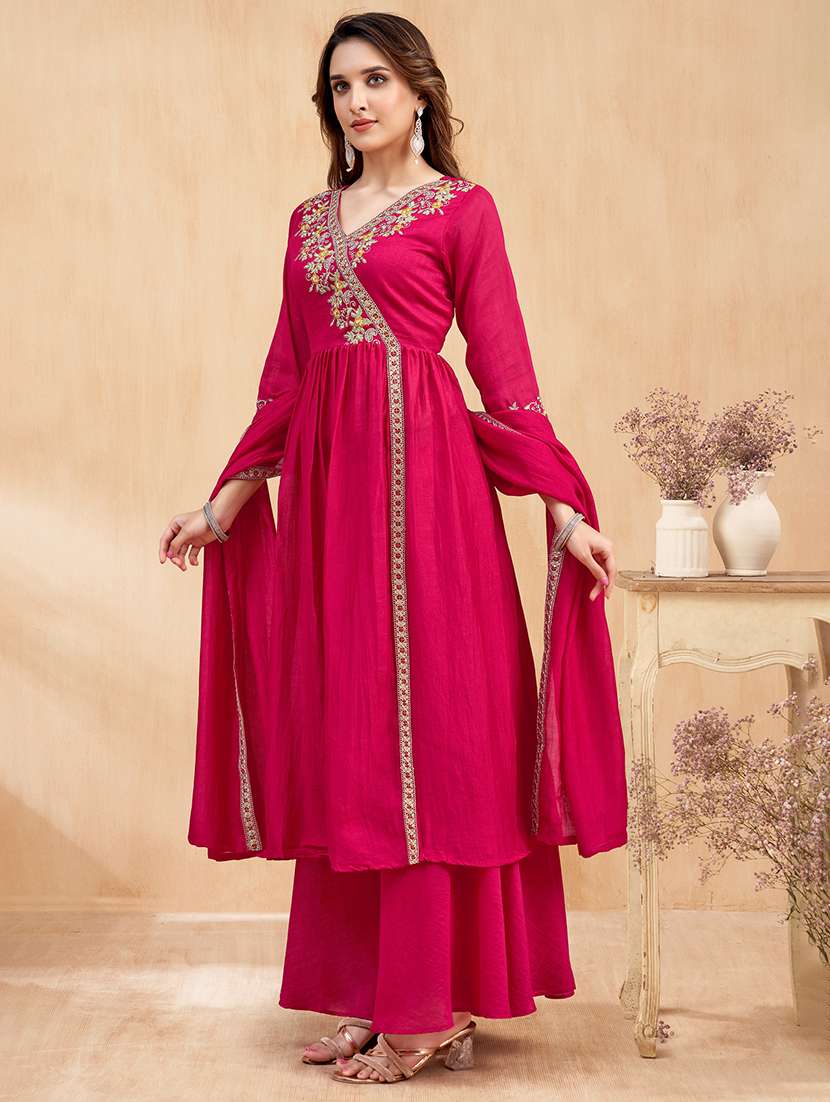 women embroidered three quarter sleeves kurta palazzo set with dupatta - 22577424 -  Standard Image - 2