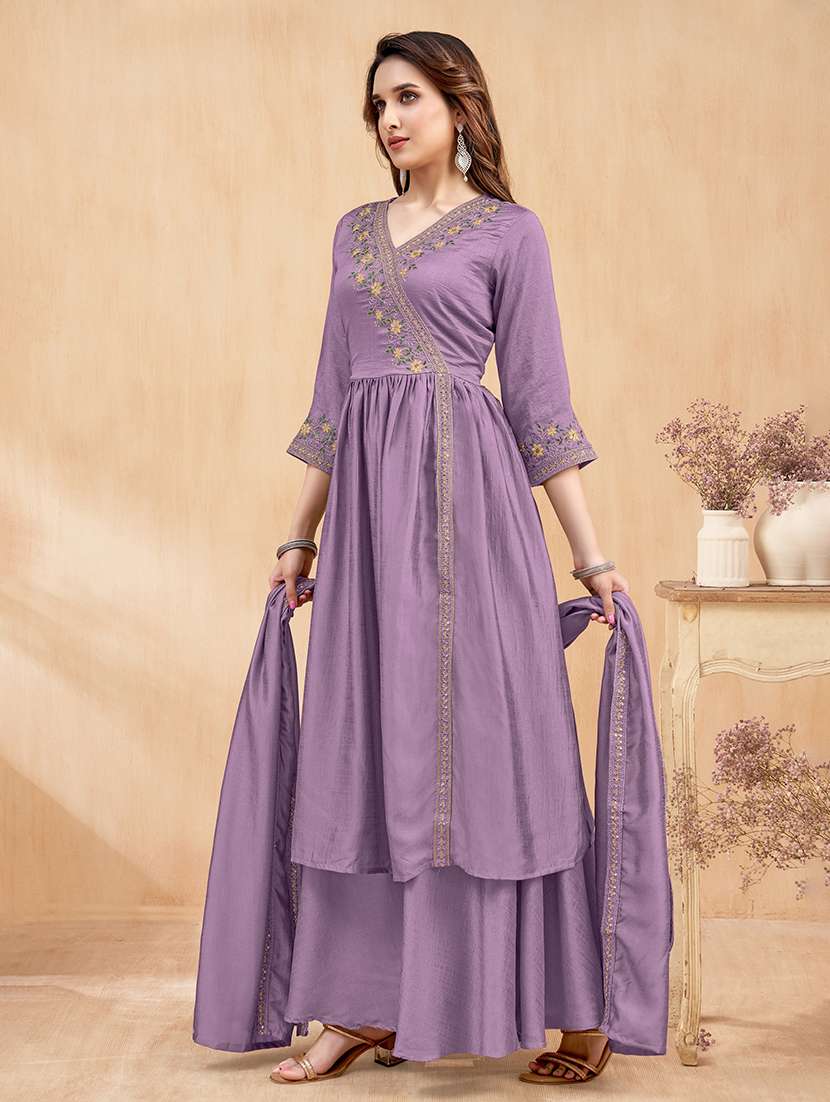 women embroidered three quarter sleeves kurta palazzo set with dupatta - 22577425 -  Standard Image - 2