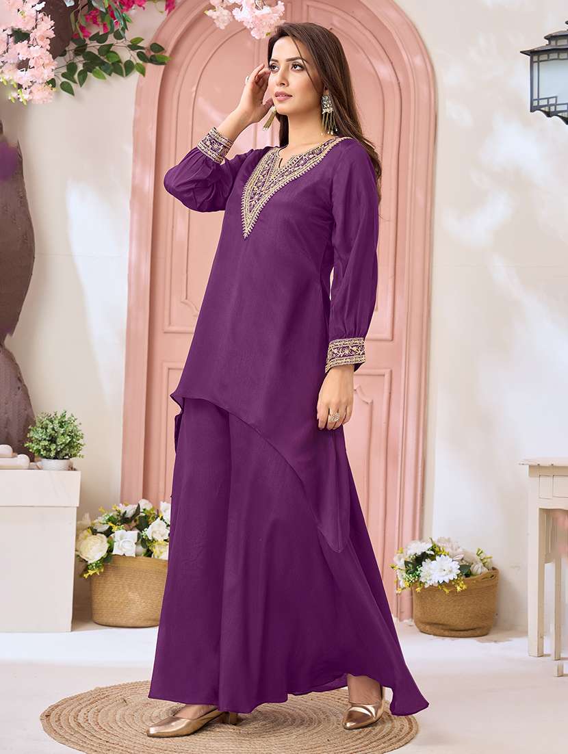 women embroidered long sleeves kurta palazzo set - 22577436 -  Standard Image - 2