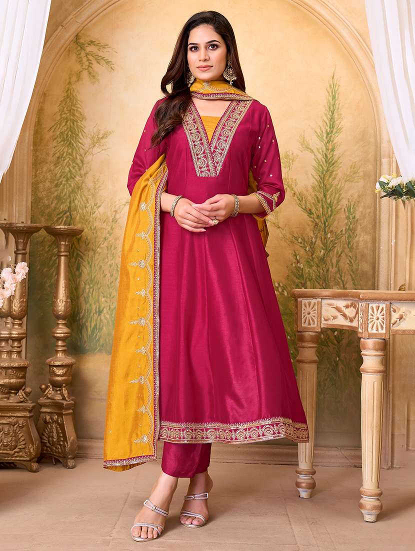 women embroidered three quarter sleeves kurta pant set with dupatta - 22577442 -  Standard Image - 2