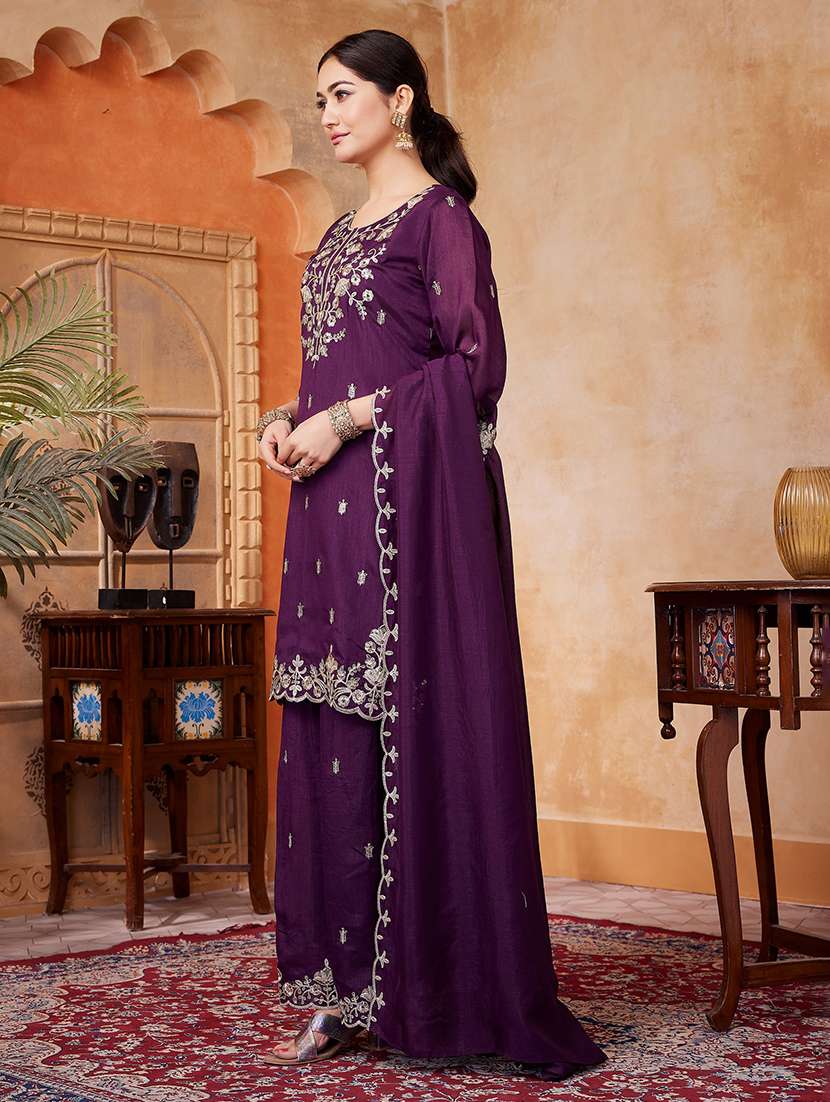 Women Embroidered Three Quarter Sleeves Kurta Palazzo Set With Dupatta - 22577450 -  Standard Image - 2