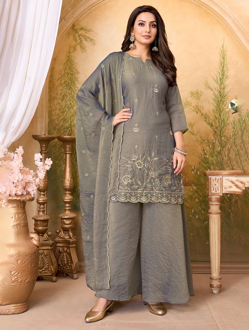 women embroidered three quarter sleeves kurta palazzo set with dupatta - 22577457 -  Standard Image - 2