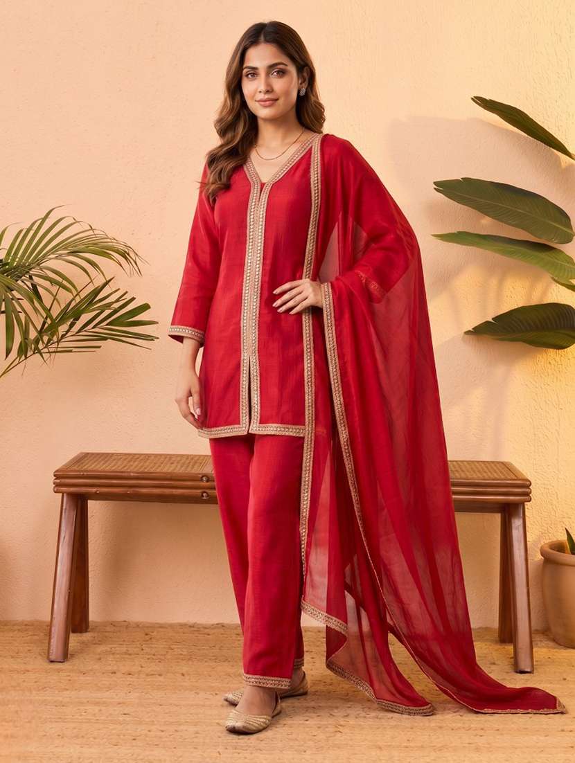 women embroidered three quarter sleeves kurta pant set with dupatta - 22577464 -  Standard Image - 2