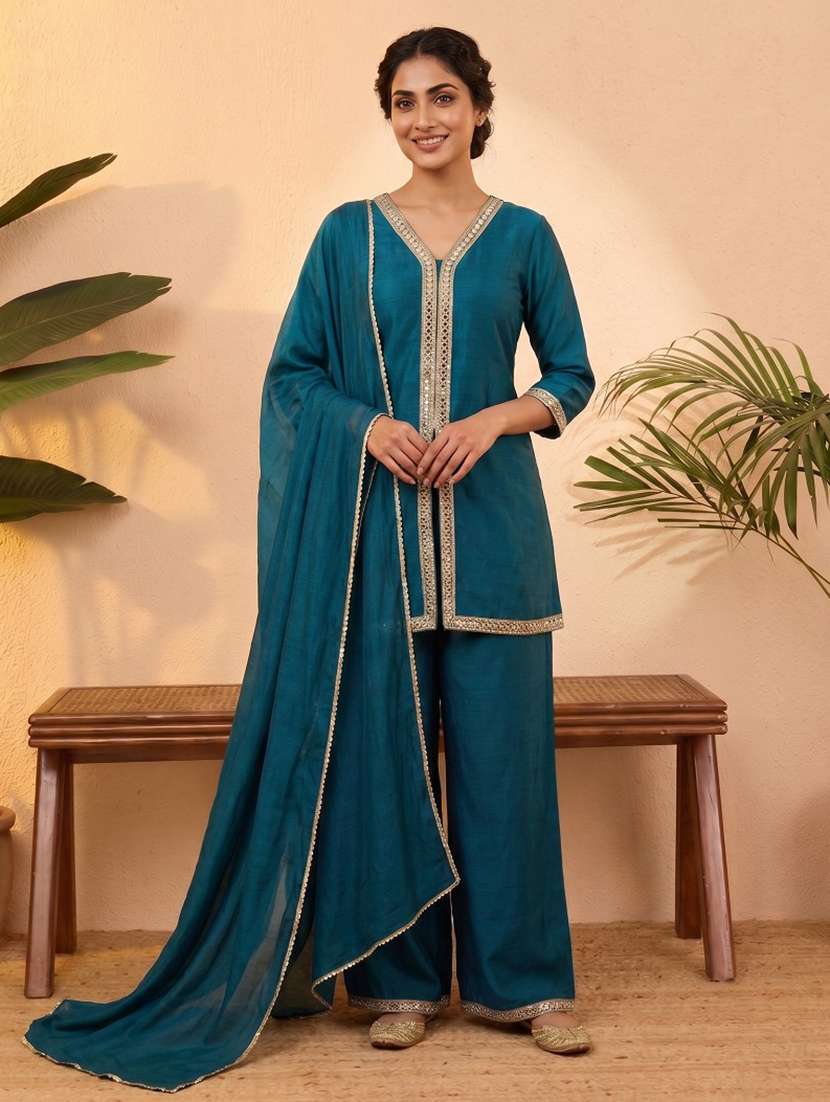 women embroidered three quarter sleeves kurta pant set with dupatta - 22577466 -  Standard Image - 2