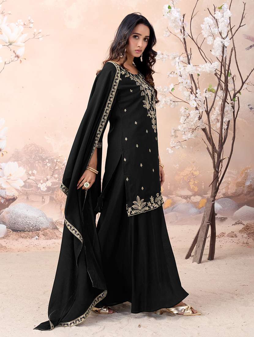women embroidered three quarter sleeves kurta palazzo set with dupatta - 22577468 -  Standard Image - 2